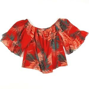 Rebecca Minkoff Tropical Palm Off Shoulder Ruffle